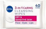 NIVEA 3in1 Caring Cleansing Wipes Dry Skin (40 Wipes), Plant-Based Makeup Remover Sheets, Face Wipes for Dry Skin, Gentle yet Effective Makeup Removal