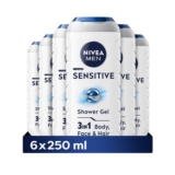 NIVEA MEN Sensitive Shower Gel, Pack of 6, Alcohol-Free