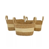 Natural Wicker Nestable Storage Basket (H)32cm (W)28cm (D)38cm, Set of 3