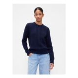 Navy Blue Cotton Cable Knit Jumper
