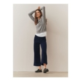 Navy Cord Wide Leg Cropped Trousers