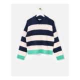 Navy & Cream Striped Collared Knitted Jumper