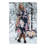 Navy Floral Petal Sleeve Tea Dress