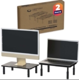 Neatzon Universal Monitor Stand 2 Pack 3-Height Adjustable Desktop Riser with Cable Management Ties Easy Assembly – Black