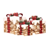 Netagon 3 LED Gift Boxes with Bow, Red Tartan