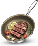 Non Stick Frying Pan 28cm, Stainless Steel Frying Pan Induction, Titanium Pan for Cooking, Non Toxic, PTFE & PFOA Free, Suitable for All Hobs, Dishwasher & Oven Safe,Brown