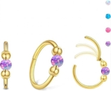 Nose Rings Hoops Opal Nose Piercings Jewelry 8MM 316L Surgical Steel Hypoallergenic Silver Septum Hoop Nose Ring for Women 18G Hinged Helix Rook Conch Cartilage Daith Tragus Earring