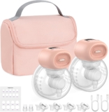 Nuliie Wearable Breast Pump Electrical with Storage Bag, LED Display, 4 Modes and 12 Suction Levels, Portable Hands Free Breast Pump with 14/17/20/24/27mm Flange (2 Packs, Pink)