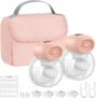 Nuliie Wearable Breast Pump Electrical with Storage Bag, LED Display, 4 Modes and 12 Suction Levels, Portable Hands Free Breast Pump with 14/17/20/24/27mm Flange (2 Packs, Pink)