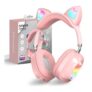 OHAANYY STN06 Bluetooth 5.0 Cat-Ear Headphones, Pink