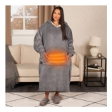 OHS Adults Extra-Long Electric Heated Hoodie Blanket – Charcoal