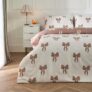 OHS Bow Bedding, for Women Super Soft Warm Cosy Bow Print Single Duvet Cover Set Girls Comfy Microfibre Reversible Single Bedding Set with Pillowcase, Ivory/Mink