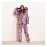 OHS Check Print Piped Jersey Pyjama Set Pink/Burgundy