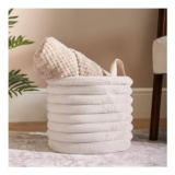 OHS Faux Fur Ribbed Storage Basket Natural