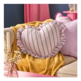 OHS Frill Heart Shaped Stripe Cushion – Pink/Green