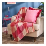 OHS Gingham Print Fleece Throw – Pink/Orange in Stock