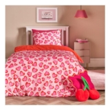 OHS Heart Leopard Print Duvet Cover Set Pink