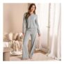 OHS Ribbed Lettuce Edge Loungewear Set Grey
