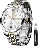 OLEVS Watches for Men Stainless Steel Analog Quartz Waterproof Luminous Luxury Dress Date Diamond Business Casual Mens Wrist WatchGold/Blue/Black/White Dial