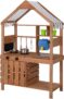 OOOK Mud Kitchen for Kids Outdoor, Kids Kitchen Playset with Canopy, Gardening Tools, Chalkboard, Flower Pot, Cookingware, Removable Water Tank, for Boys and Girls 3, Solid Fir Wood