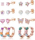 ORAZIO 8 Pairs Hypoallergenic Screwback Earrings Studs for Women Girls 316L Stainless Steel CZ Heart Hoop Earrings Cute Flower Butterfly Screw Back Stud Earrings Set 20G