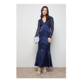 Oasis Satin Lace Mix v Neck Maxi Dress