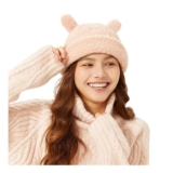 OhSunny Womens Winter Beanie with Faux Fur Bear Ears Pink
