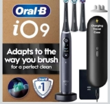 Oral-B iO9 Electric Toothbrush, Black, App Connected Handle, 7 Cleaning Modes, 3 Brush Heads, Charging Travel Case and Head Holder,