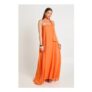 Orange Scarf Detail Trapeze Floor-Sweeping Maxi Dress