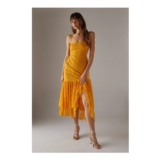 Orange Warehouse Lace Strappy Drop Waist Ruffle Midi Dress