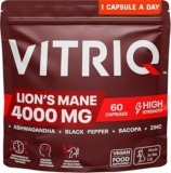 Organic Lions Mane and Ashwagandha KSM-66 Capsules, High Strength 4000mg Lions Mane Mushroom Extract and Ashwaghandha Root Extract, Supplement for Natural Calm & Stress Support, 1-a-Day – 60 Capsules
