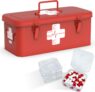 Orionstar First Aid Medicine Box, First Aid Cabinet with Top Handle, Metal Medicine Storage Tin with 3 Portable Medicine Boxes, Empty Box with Safety Lock for Home Emergency Tool Set