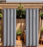 Outdoor Curtains Waterproof Windproof Privacy UV Protection with Top & Bottom Grommets, 2 Panels – Light Grey 140x275cm