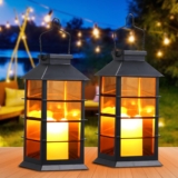 Outdoor Solar Lanterns Garden Hanging Flickering Candle Lights Solar Powered for Patio Yard Lawn Backyard Pathway Courtyard Ornaments,2 Pack Energy Class A