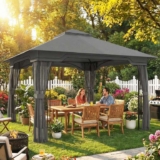 Outsunny 3.3 x 3.3 m Garden Gazebo with Shelves, UPF50 Permanent Gazebo