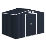 Outsunny 9 x 6FT Galvanised Garden Storage Shed with Sliding Door, Dark Grey – With Code – Sold by Outsunny (UK Mainland)