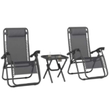 Outsunny Folding Zero Gravity Chairs, 3 Pieces Adjustable Sun Lounger and Table Set – Grey/Black – Sold & shipped by Aosom MHSTAR UK