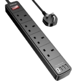 POWSAF Extension Lead with 4 USB Slots (3.4A, 1C and 3A Ports), Power Strip Extension cord with 4 way plug extension Socket and 2M