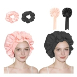 Pack of 2 Adjustable Breathable Satin Sleep Caps with Elastics