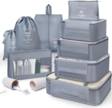 Packing Cubes for Suitcases,10 Pcs Compression Organiser Bags for Backpack,Luggage Packing Organizers,Waterproof Travel Essentials Clothes Shoes Storage Bag(Grey)