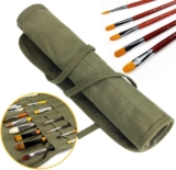 Paint Brush Holder, 22 Slots Storage for Acrylic Oil Watercolor Gouache Artist Paint Brush Roll Canvas Pouch, Army Green