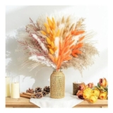 Pampas Grass Dried Flower Bouquet, Orange, Home Decor