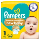 Pampers Premium Protection New Baby Size 1, 50 Nappies, 2kg-5kg, Essential Pack / Size 2 / Size 3