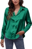 Panegy Womens Satin Shirt Long Sleeve Blouses Botton Down Work Top Silk Like Shirts for Ladies Office Tops