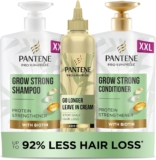 Pantene Grow Strong Shampoo and Conditioner Set and leave in cream to promote hair growth. For dry, damageed hair, helps reduce hair loss, strengthen and thicken hair.