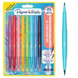 Paper Mate Flair DUAL Felt Tip Pens Brush and Medium Tips (0.7mm) Assorted Colours 8 Count