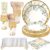 Party Tableware Set, 176PCS Party Tableware Dinnerware Decorations, Paper Plates Cups and Napkins, Straw, Wooden Cutlery, Tablecloth