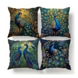 Peacock Cushion Covers, 4 Pack, 45x45cm, Plush, Animal Print