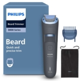 Philips Beard Trimmer 3000 Series – Self-Sharpening Blades with Round Tips, 20 Lock-in Settings, Lift&Trim Comb, 100% Waterproof