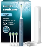 Philips Sonicare 4100 Series Electric Toothbrush – Sonic Toothbrush with Pressure Sensor, 4 Brushing Settings, EasyStart, SmarTimer, 21-Day Runtime, Travel Case, Marine Blue, HX4046/48, New